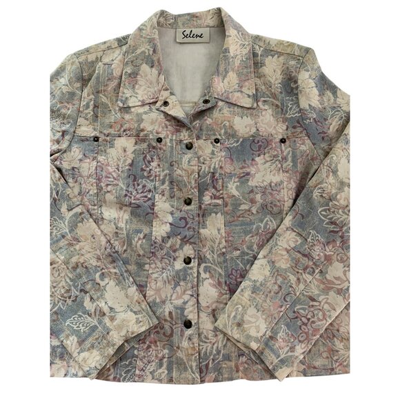 Selene Womens Floral Denim Jacket lightweight Size Medium - Picture 7 of 7